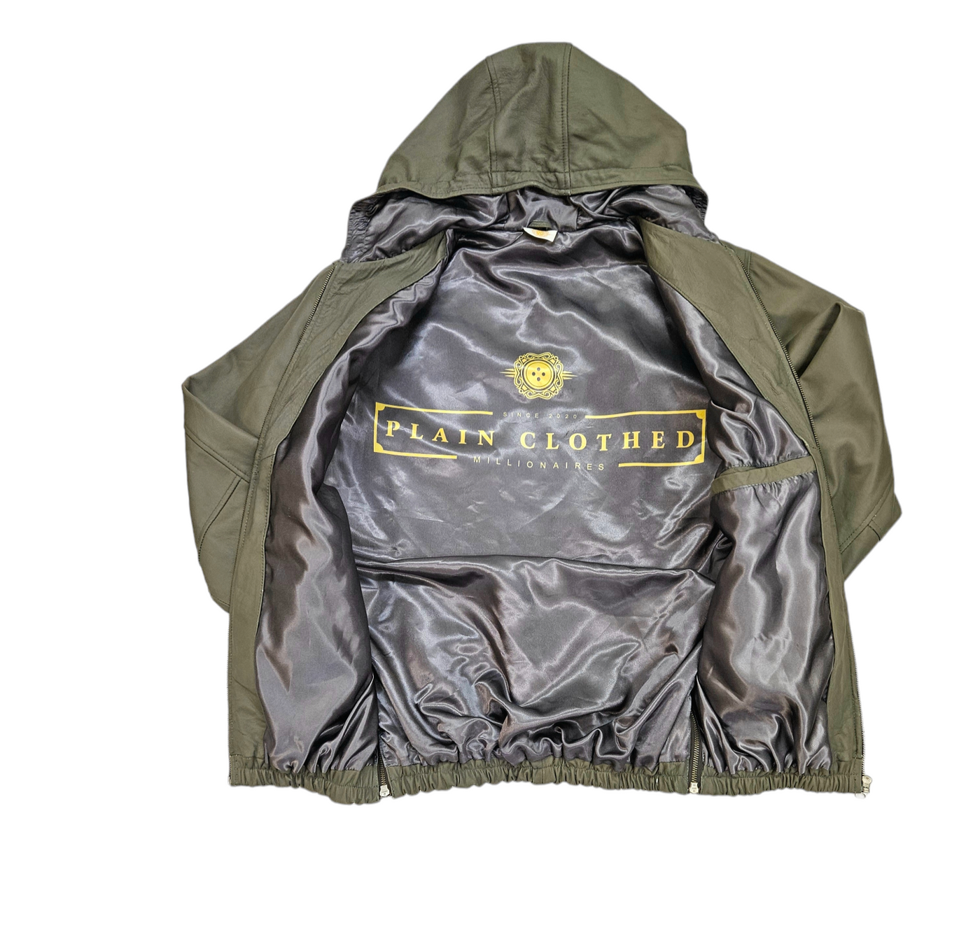 "Lifestyle" Lambskin Leather Zip-Up Hoodie Jacket