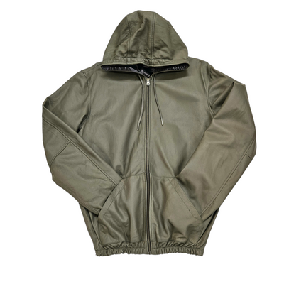"Lifestyle" Lambskin Leather Zip-Up Hoodie Jacket