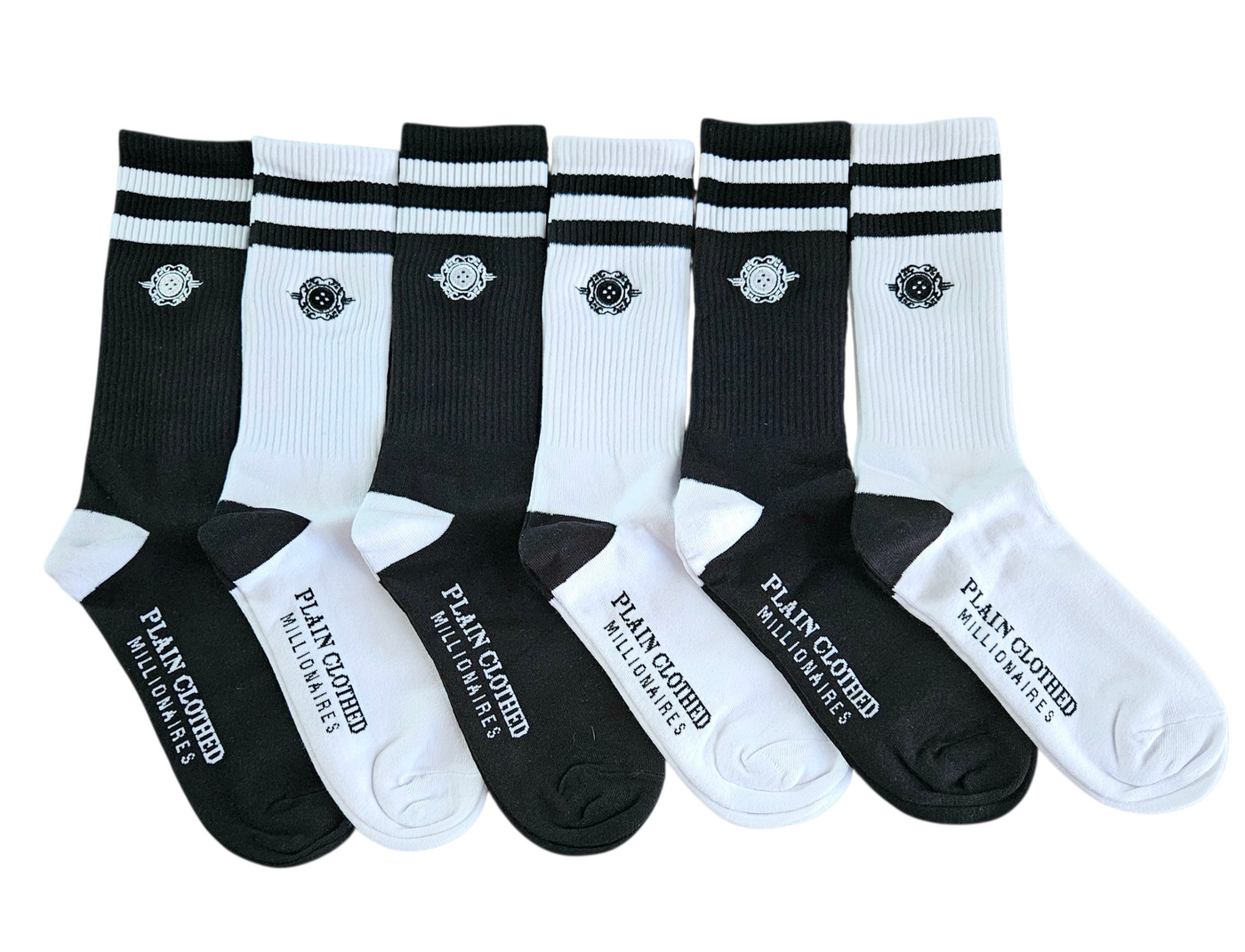 6 pack Signature Button Logo Calf Crew Socks by Plain Clothed Millionaires
